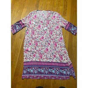 Halife Womens Shift Dress Sz 2XL AOP‎ Floral Tassel Boho Cottagecore Lightweight